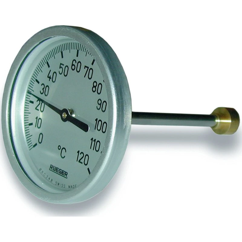 Rueger skivetermometer Ø100 mm med 100 mm føler (0-120 °C)