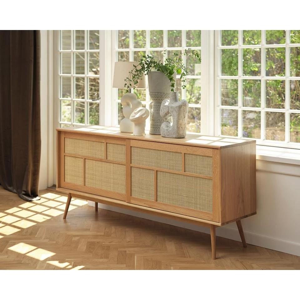 Barrali Skænk i Natur Eg med Rattan - 180x80x45 cm