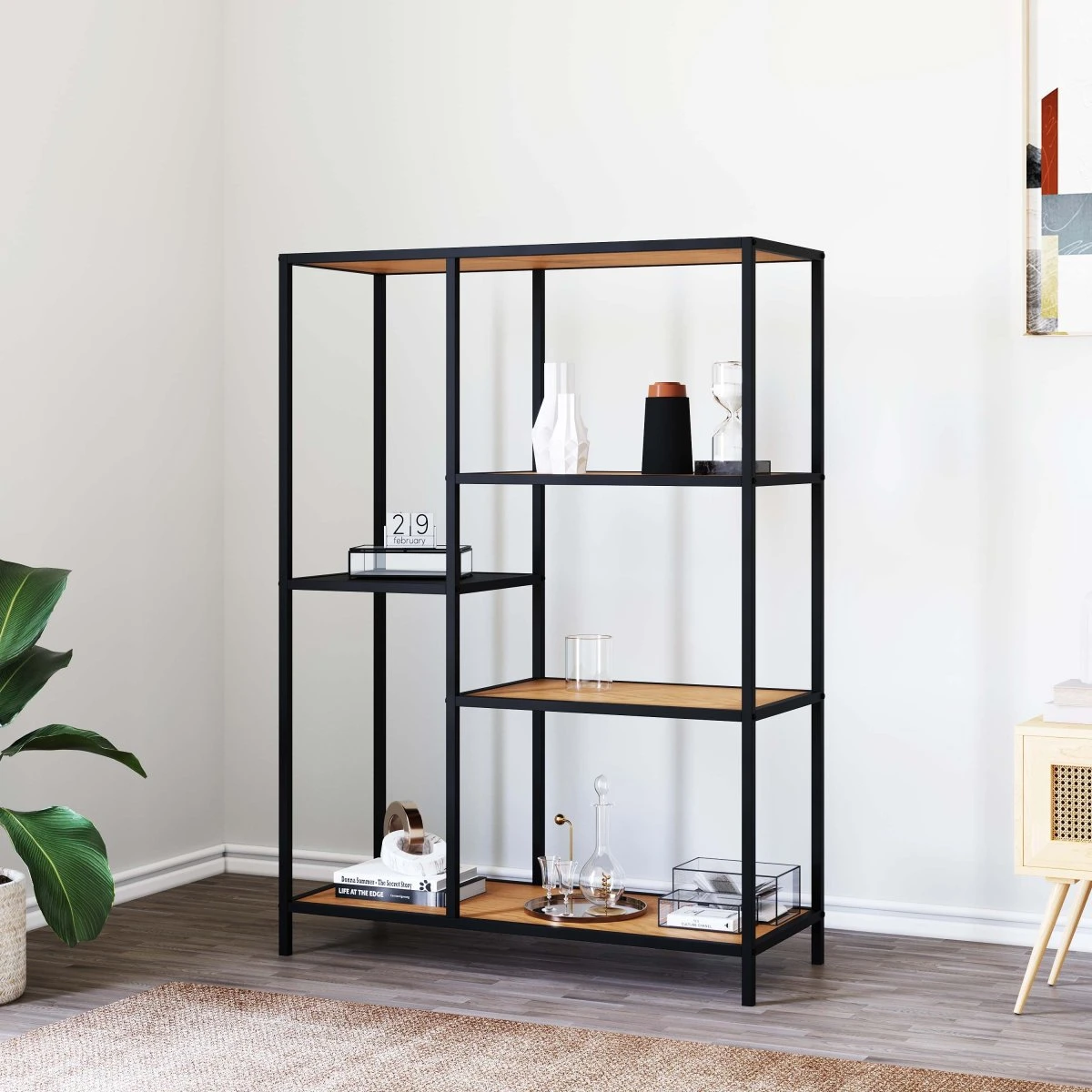 Altino reol - Wild Oak melamin og sort metal - 112x80x35 cm