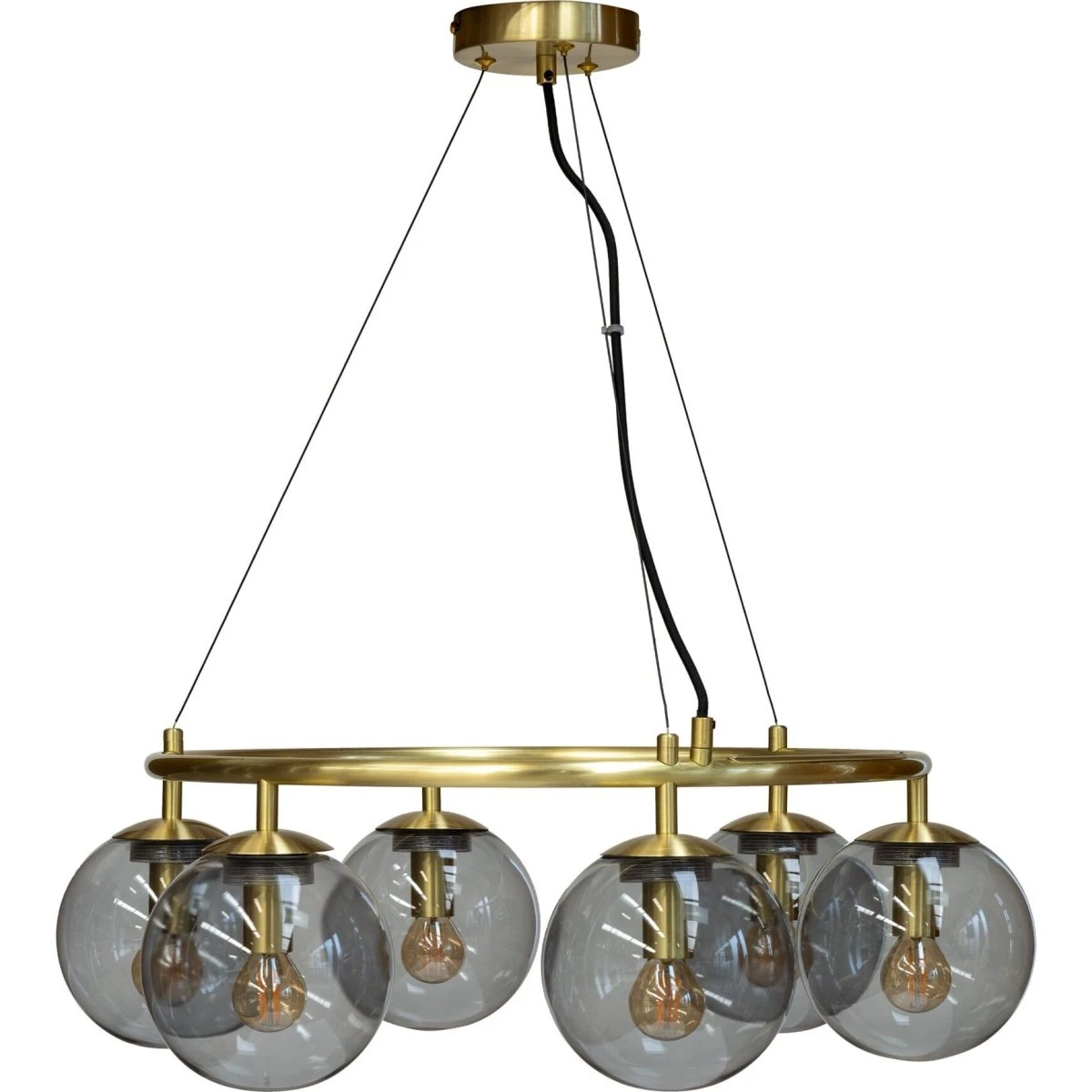 Dyberg Larsen Como Loftlampe i Messing med 5 Smoke Glasskupler
