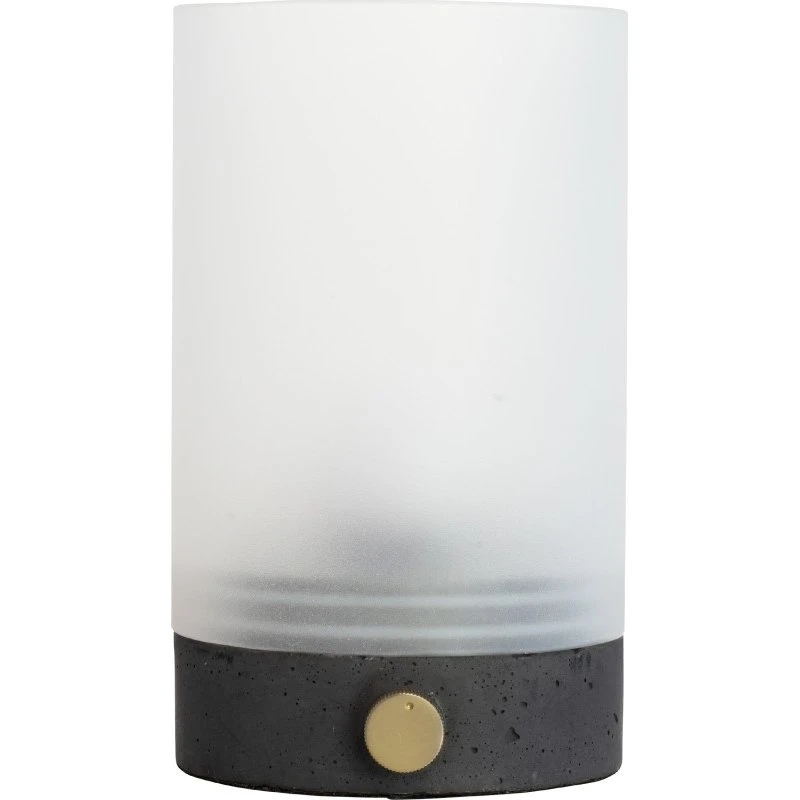 Dyberg Larsen Cozy genopladelig bordlampe i beton og glas