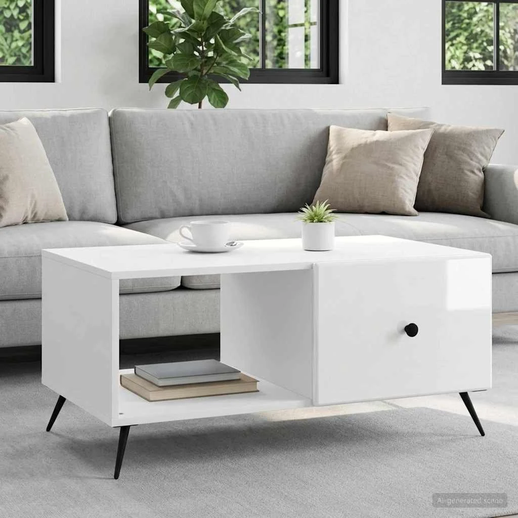 vidaXL Sofabord Hvid Højglans 90 x 50 x 40 cm
