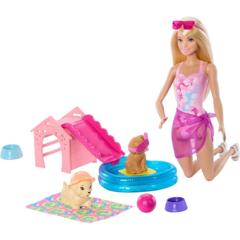 Barbie Puppy Pool Party Aloha Blonde – Hvalpelegesæt