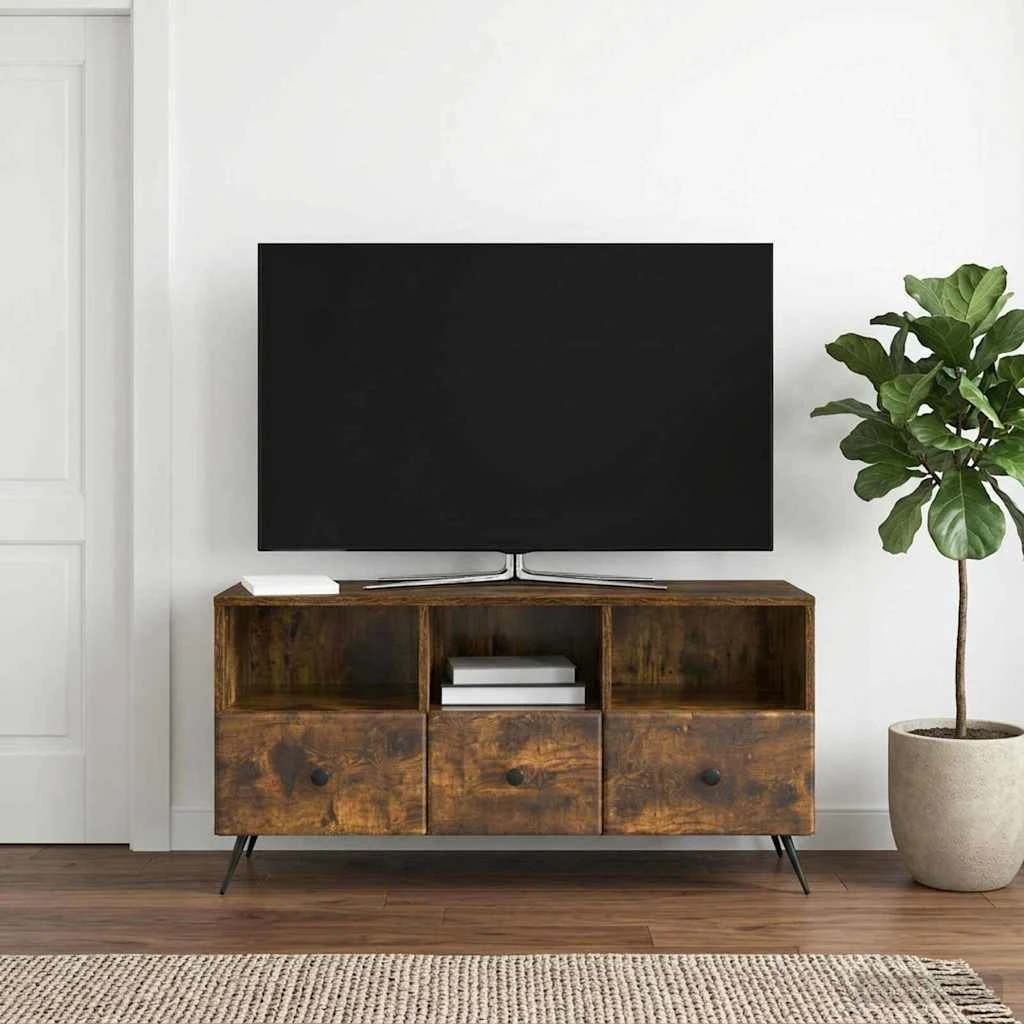 vidaXL TV-skab med skuffer i røget eg, 102 x 34,5 x 50 cm