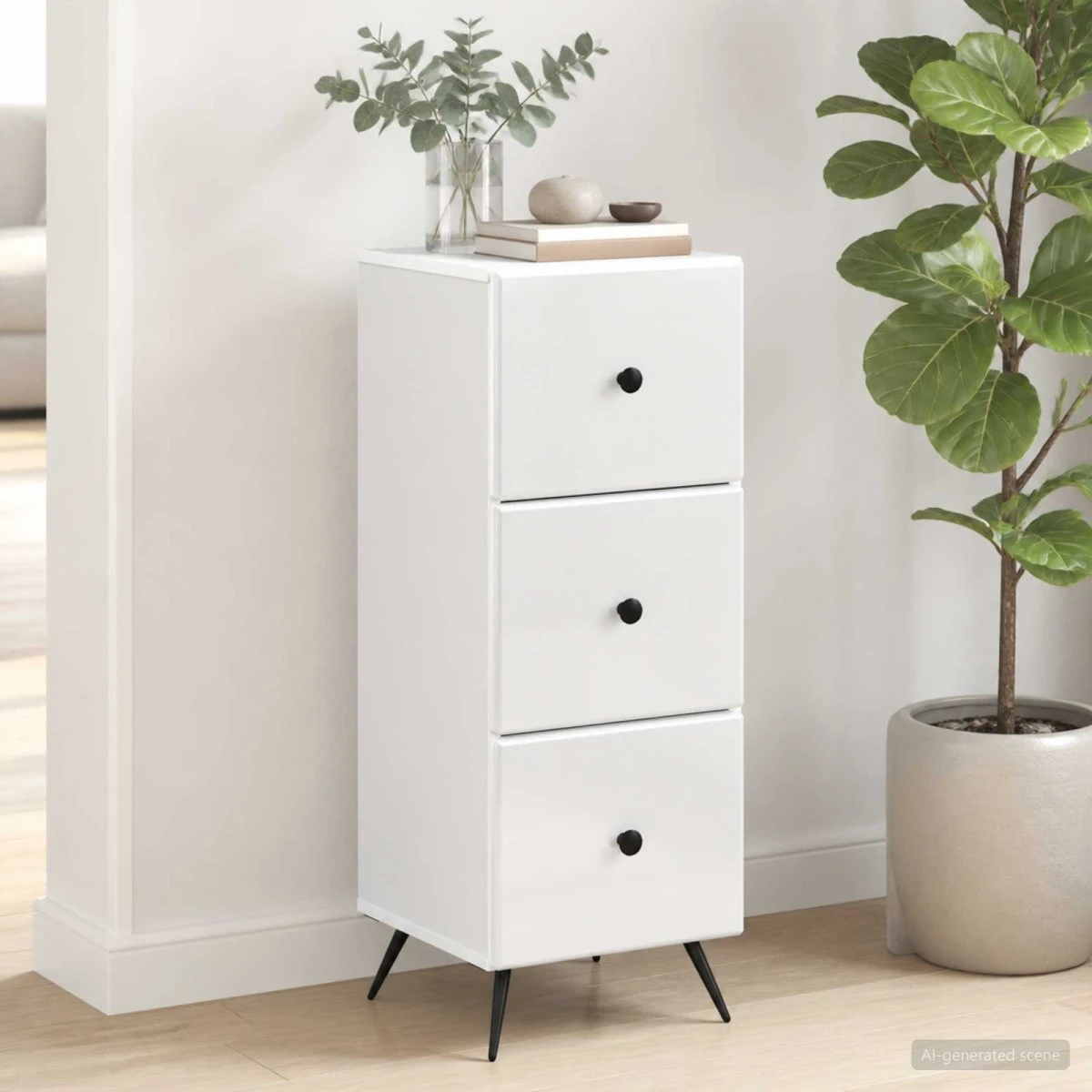 vidaXL Skuffeskab Hvid 33 x 34,5 x 90 cm i konstrueret træ