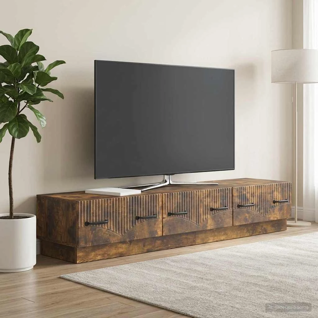 vidaXL TV-skab med skuffer i røget eg, 147 x 34,5 x 27 cm
