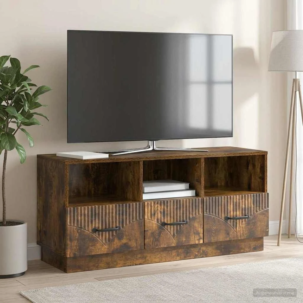 vidaXL TV-skab med skuffer i røget eg, 102 x 34,5 x 47 cm