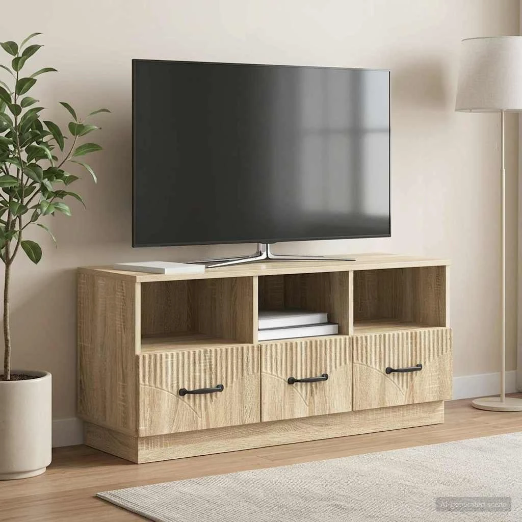 vidaXL TV-skab Sonoma-eg 102 x 34,5 x 47 cm med 3 skuffer