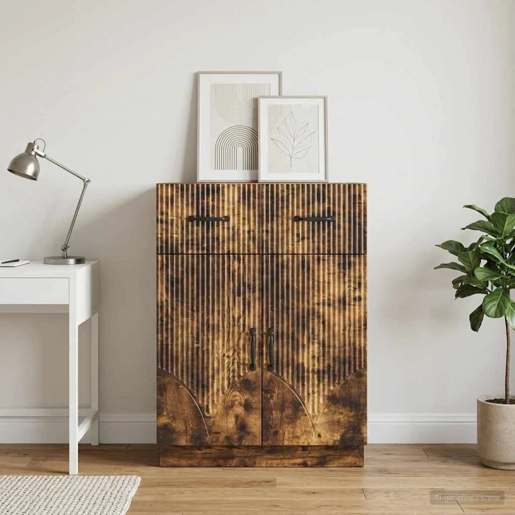 vidaXL Sideboard med skuffe, Røget eg, 66 x 34,5 x 87 cm
