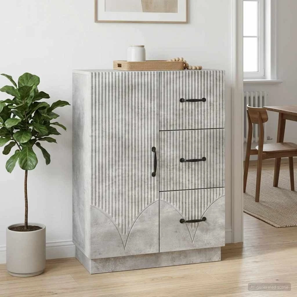 vidaXL Sideboard med skuffer, Betongrå, 66 x 87 cm