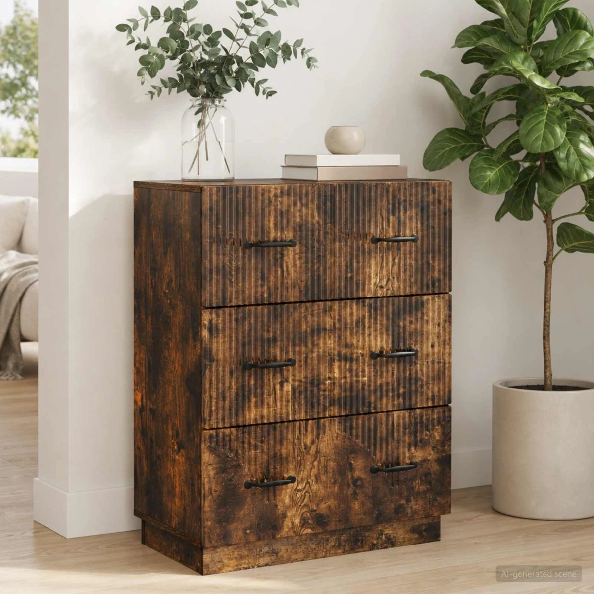 vidaXL Skuffeskab Røget Eg - 66 x 34,5 x 87 cm
