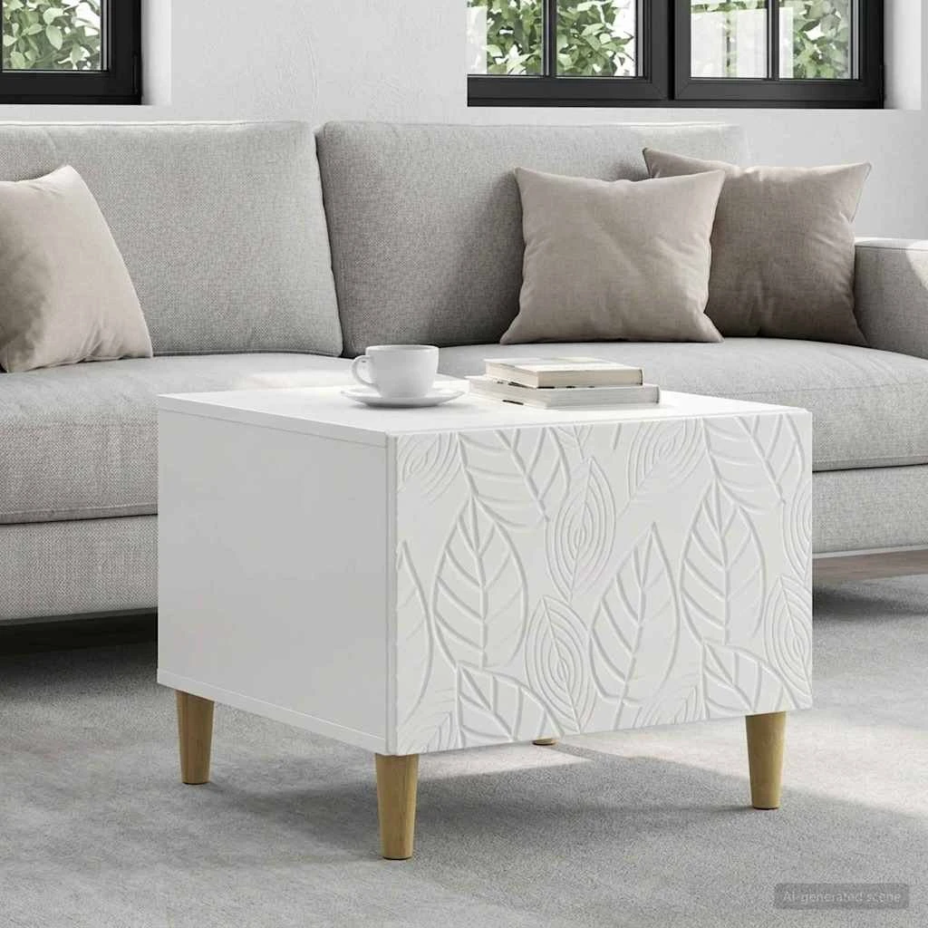 vidaXL Sofabord Hvid Højglans 50x49x40 cm med Eukalyptusben