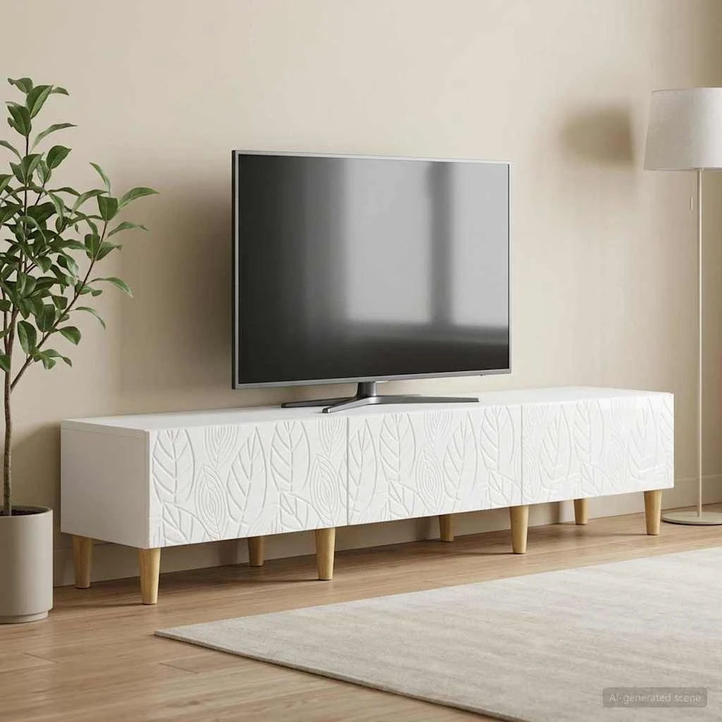 vidaXL TV-skab 147x34,5x30 cm Hvid Højglans med Bladmønster
