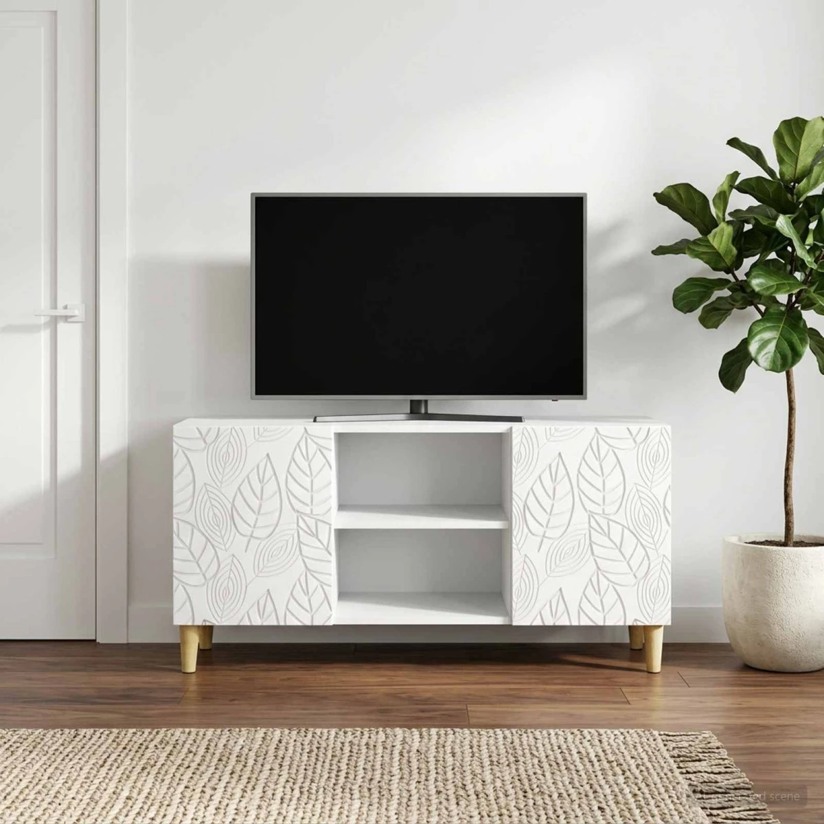 vidaXL TV-skab 102 x 34,5 x 50 cm Hvid med bladmønster