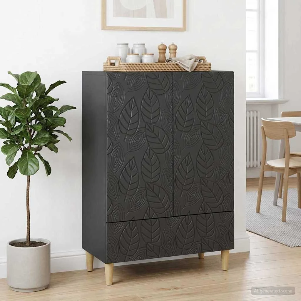 vidaXL Sideboard Sort 66 x 34,5 x 95 cm i konstrueret træ