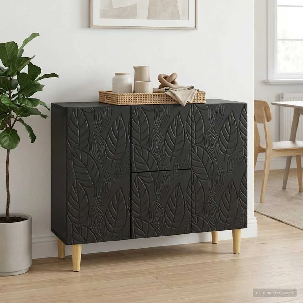 vidaXL Sideboard Sort 89 x 34,5 x 60 cm i konstrueret træ