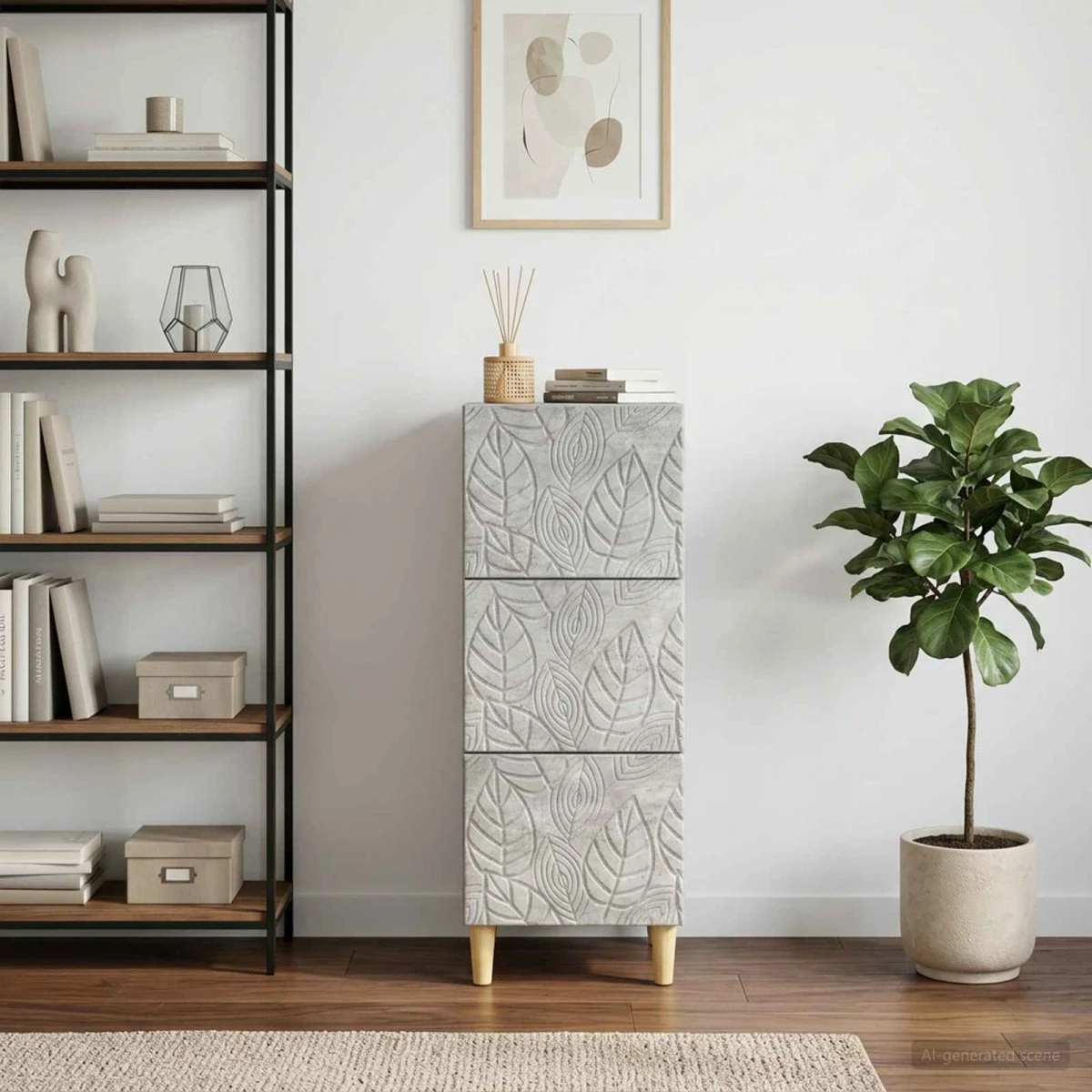 vidaXL Skuffeskab 33 x 34,5 x 90 cm - Betongrå med bladmønster