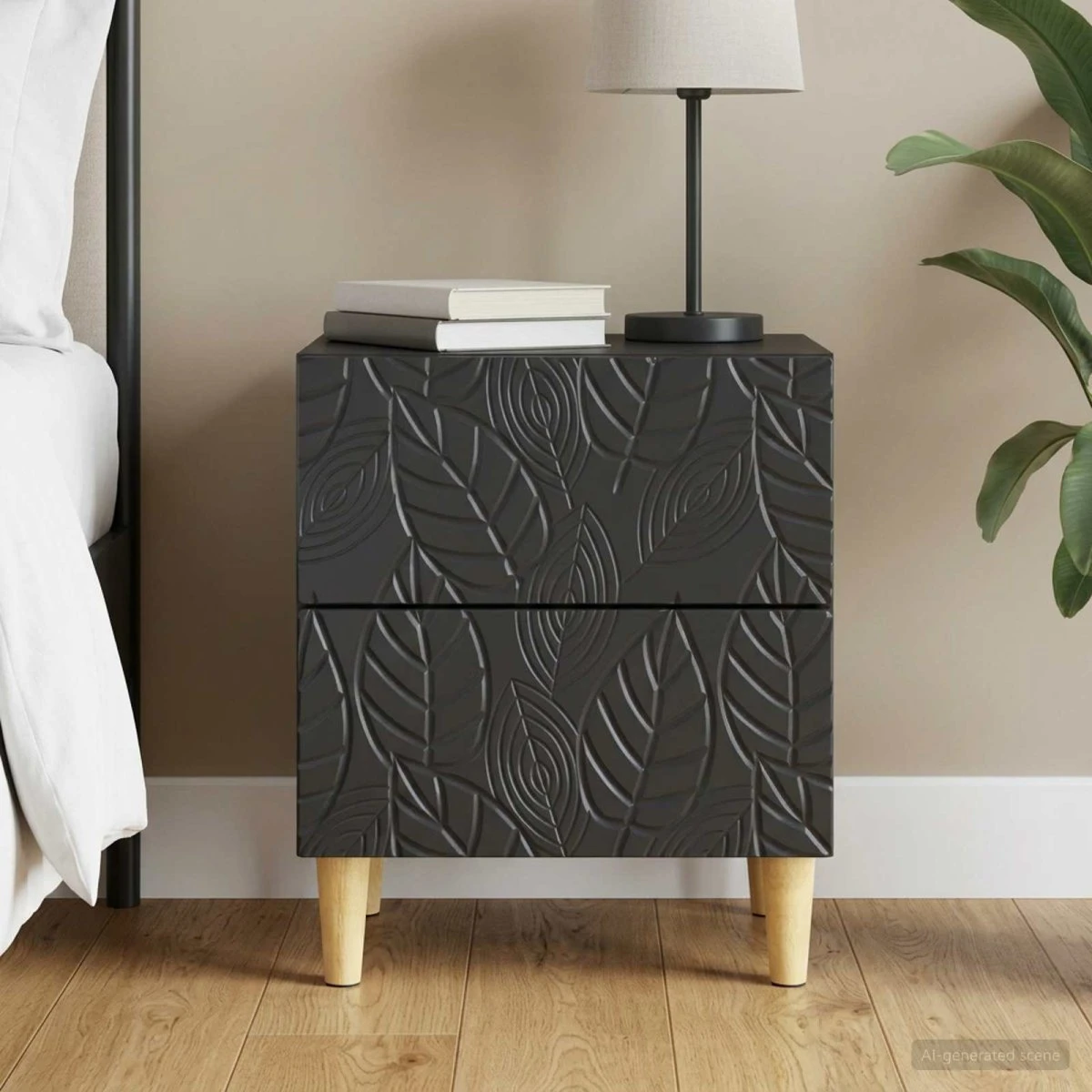 vidaXL Sengebord Sort 43 x 34,5 x 48 cm med 2 skuffer