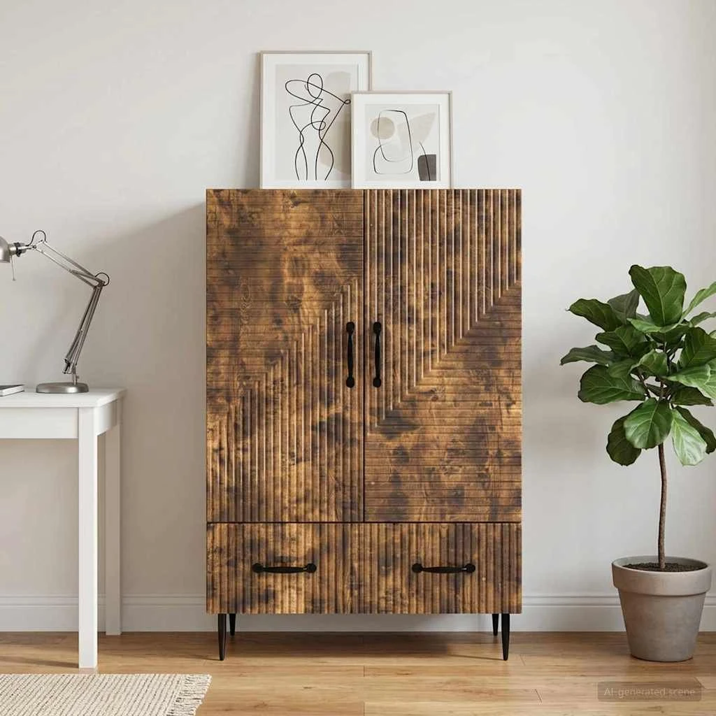 vidaXL Sideboard med skuffe, Røget eg, 66 x 34,5 x 95 cm
