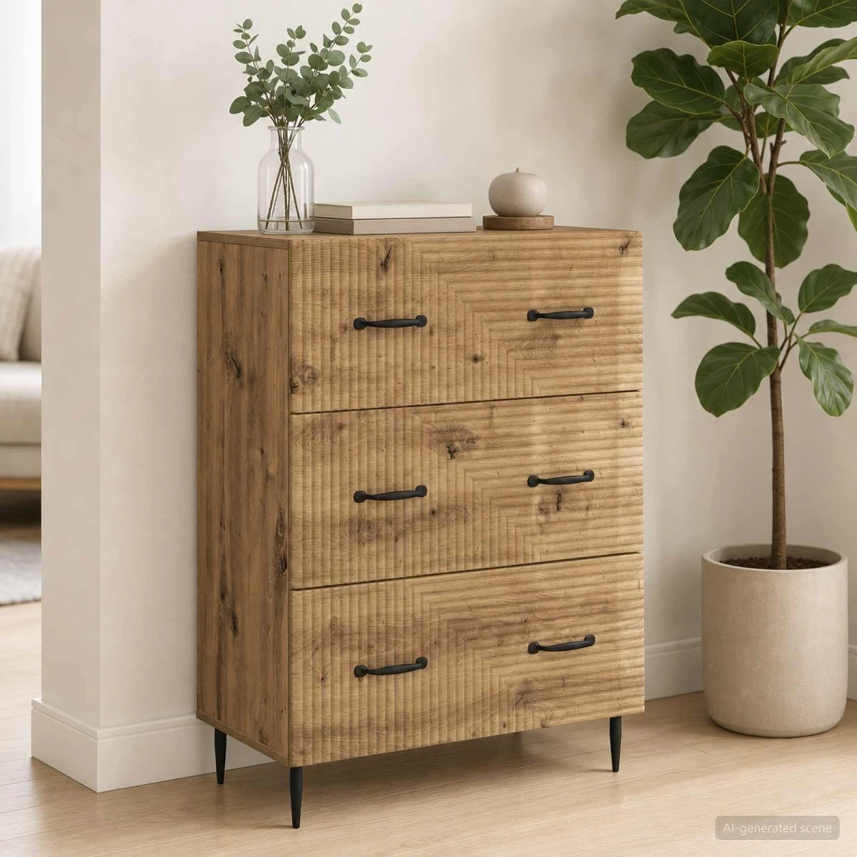 vidaXL Skuffeskab i Artisan-eg, 66 x 34,5 x 89,5 cm