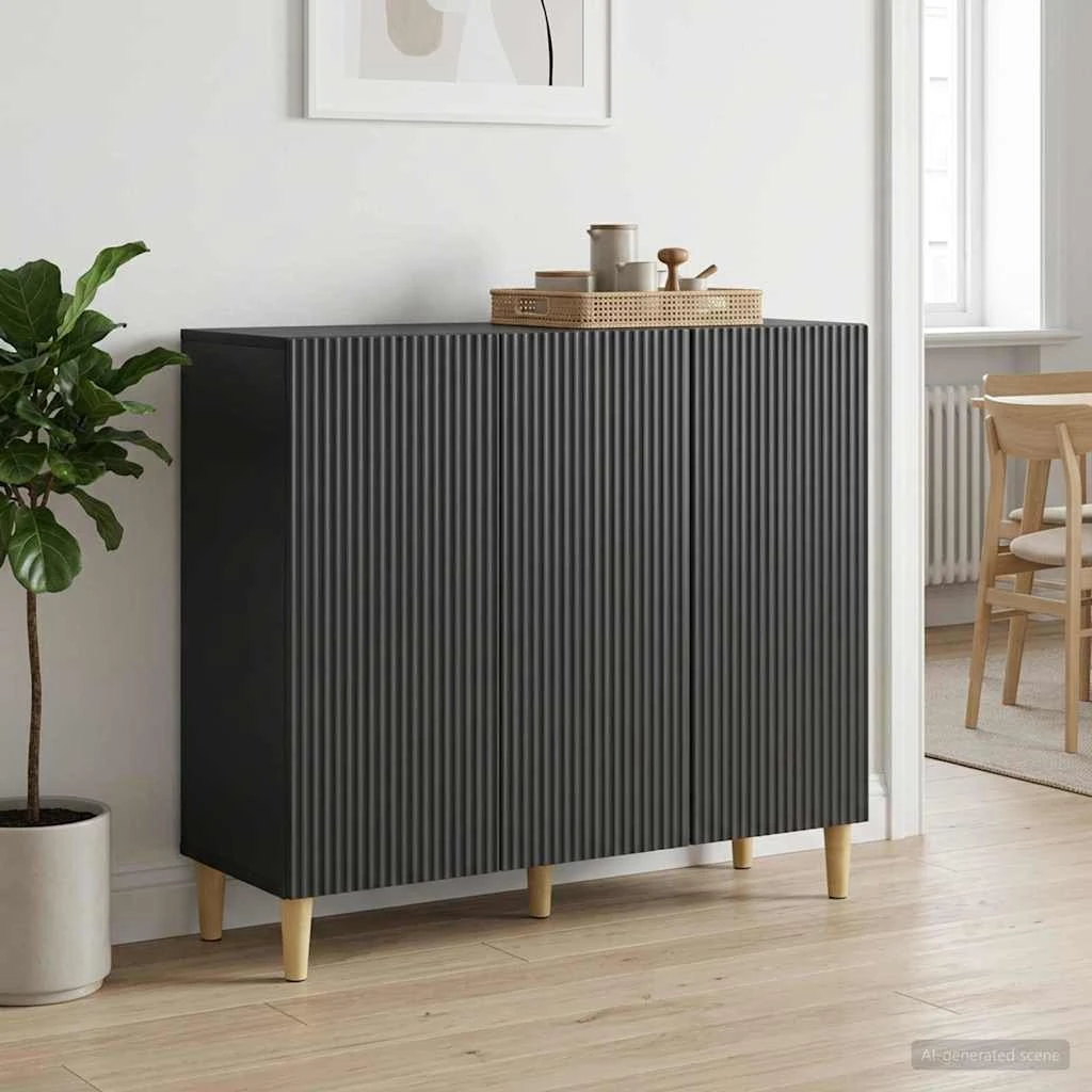 vidaXL Sideboard Sort 89 x 34,5 x 80 cm i konstrueret træ