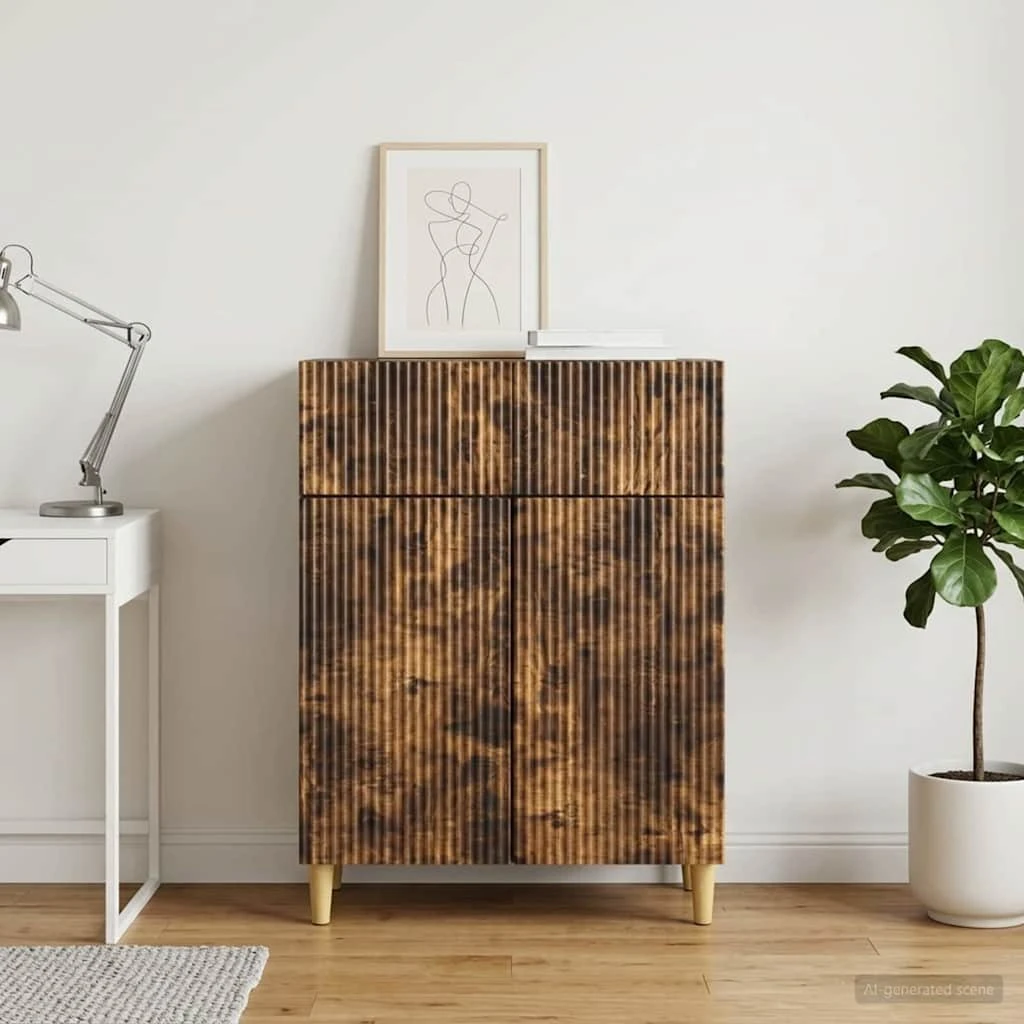 vidaXL Sideboard med skuffe, Røget eg, 66 x 34,5 x 90 cm