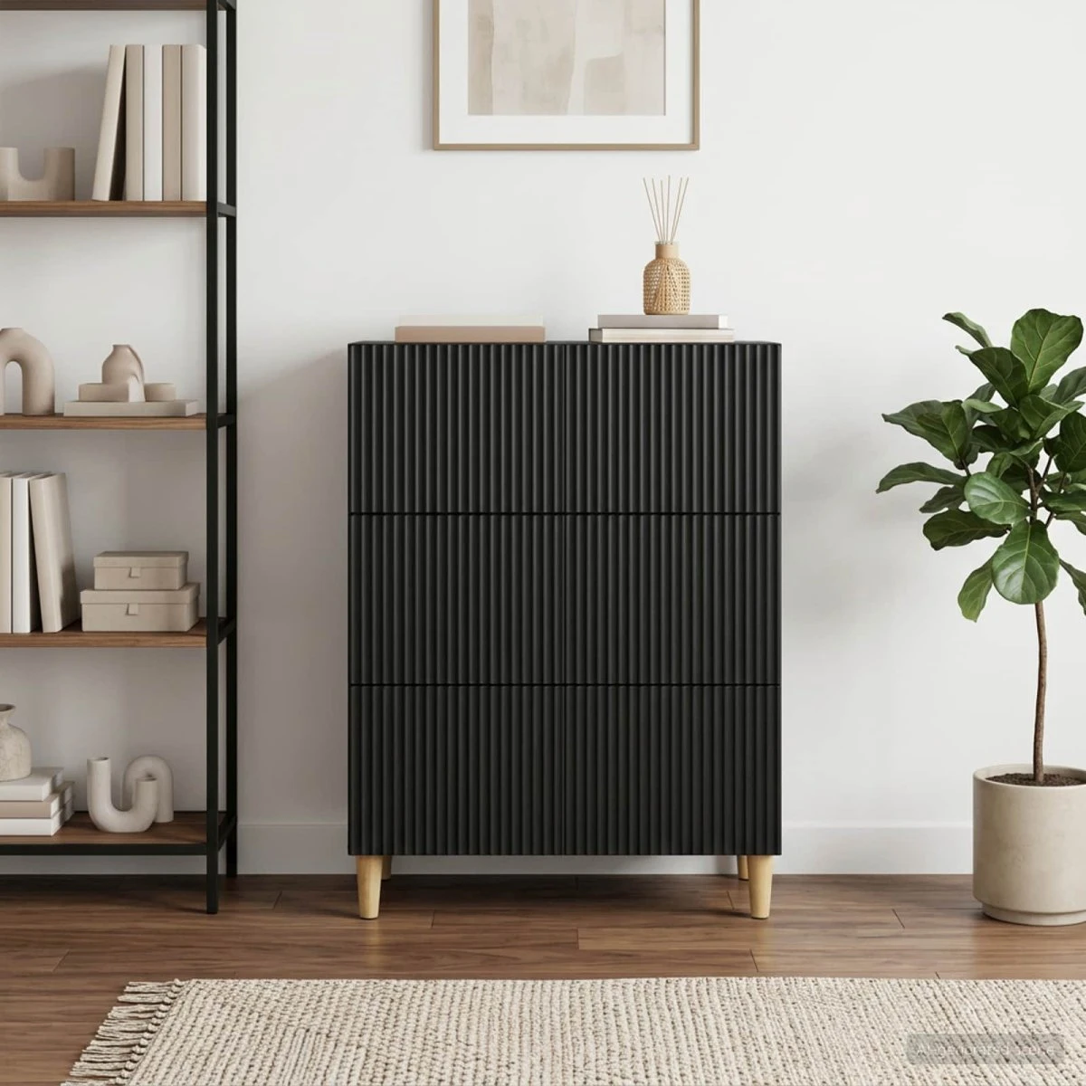vidaXL Skuffeskab 66 x 34,5 x 90 cm - Sort Konstrueret Træ