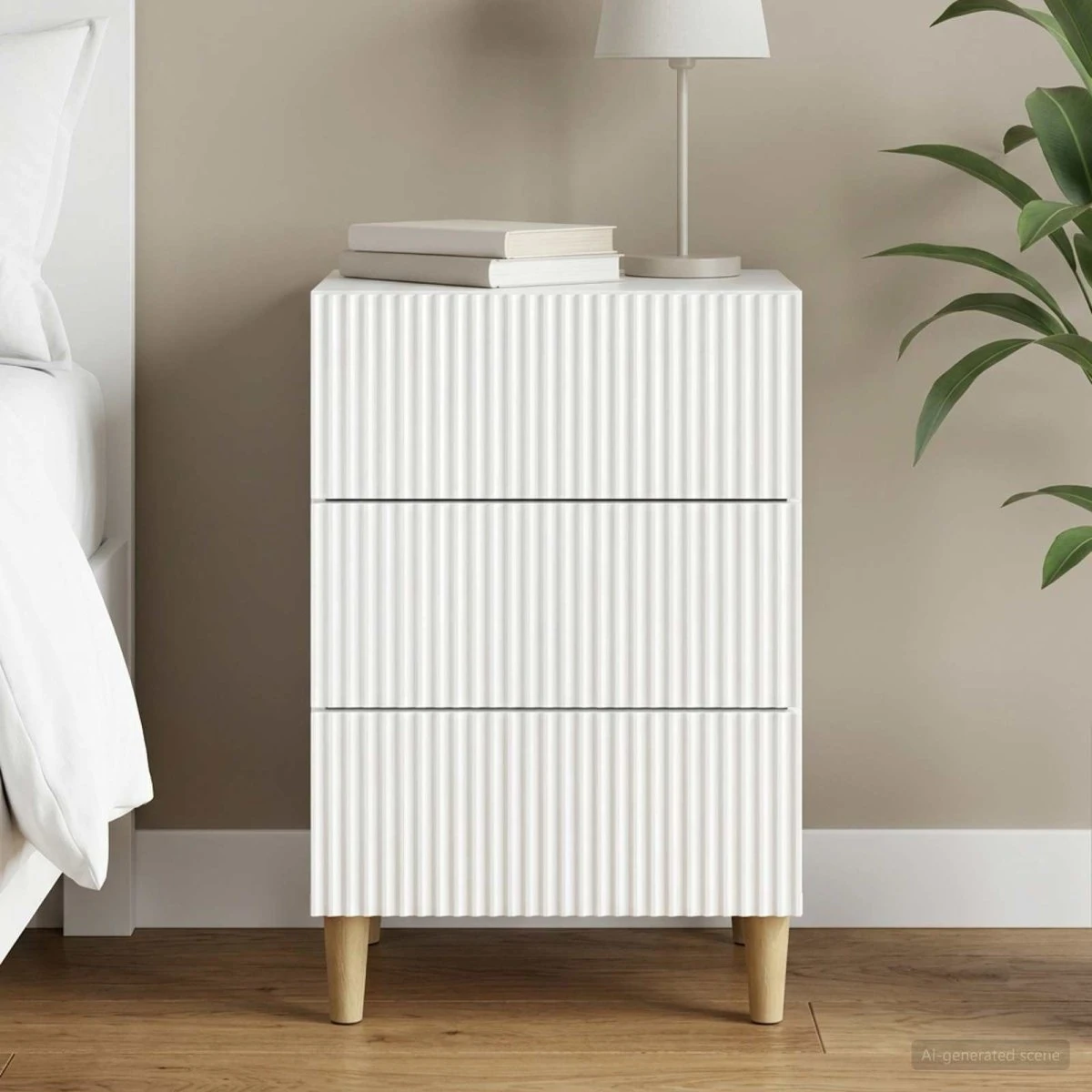 vidaXL Natskab Hvid Højglans 43 x 41 x 66,5 cm med 3 skuffer
