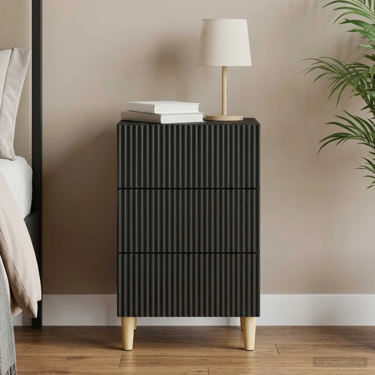 vidaXL Natskab Sort 43 x 41 x 66,5 cm med 3 skuffer