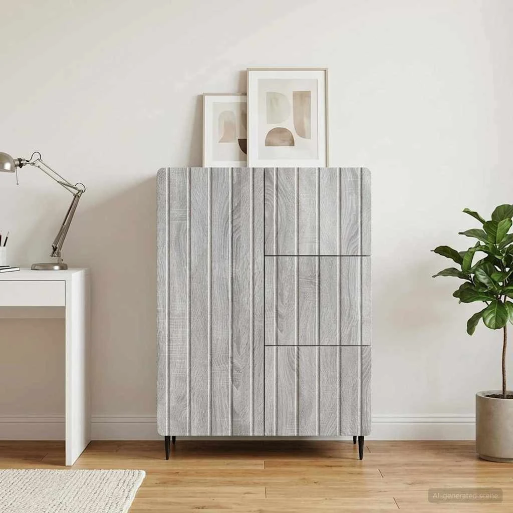 vidaXL Sideboard i grå sonoma-eg, 66 x 34,5 x 91,5 cm