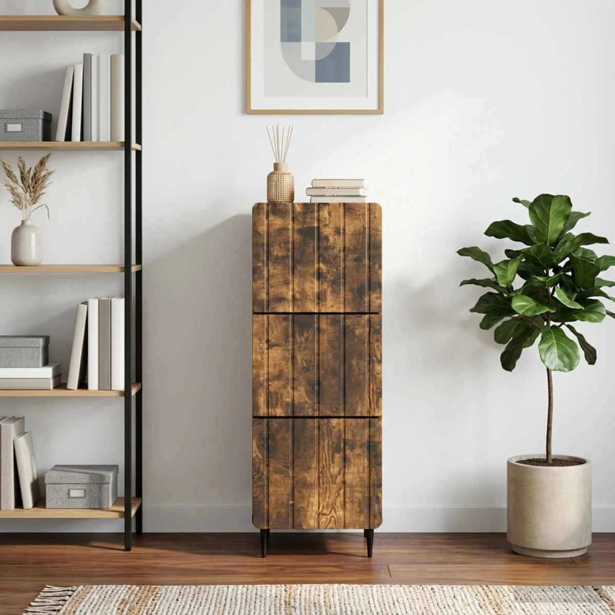 vidaXL Skuffeskab i Røget Eg - 33 x 34,5 x 92 cm