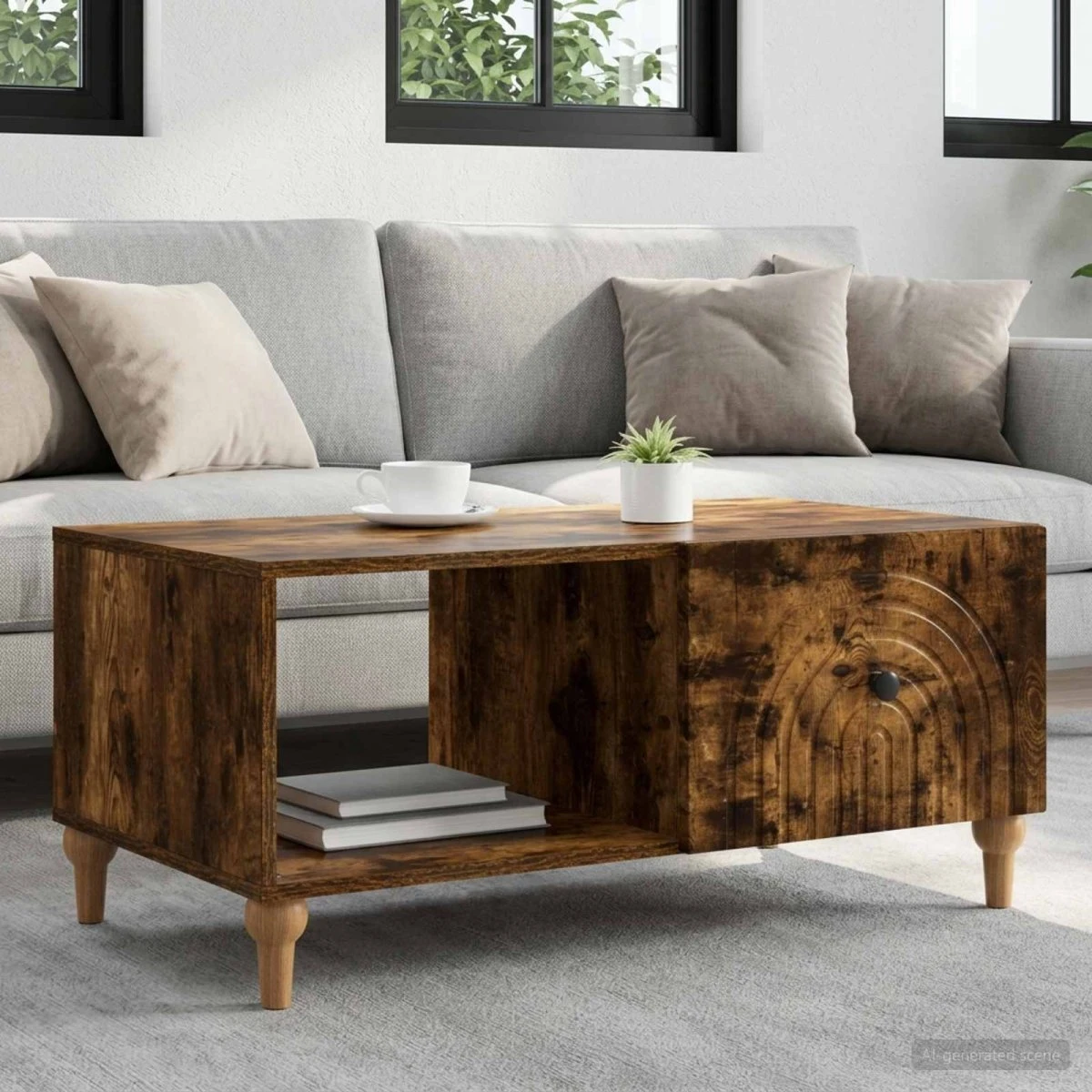 vidaXL Sofabord Røget Eg 90 x 50 x 40 cm - Konstrueret Træ