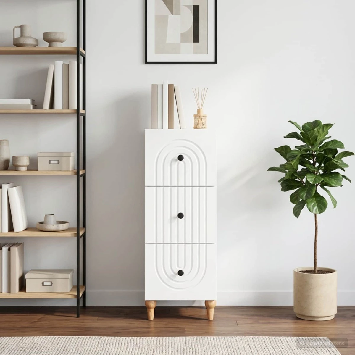 vidaXL Skuffeskab Hvid 33 x 34,5 x 90 cm i konstrueret træ