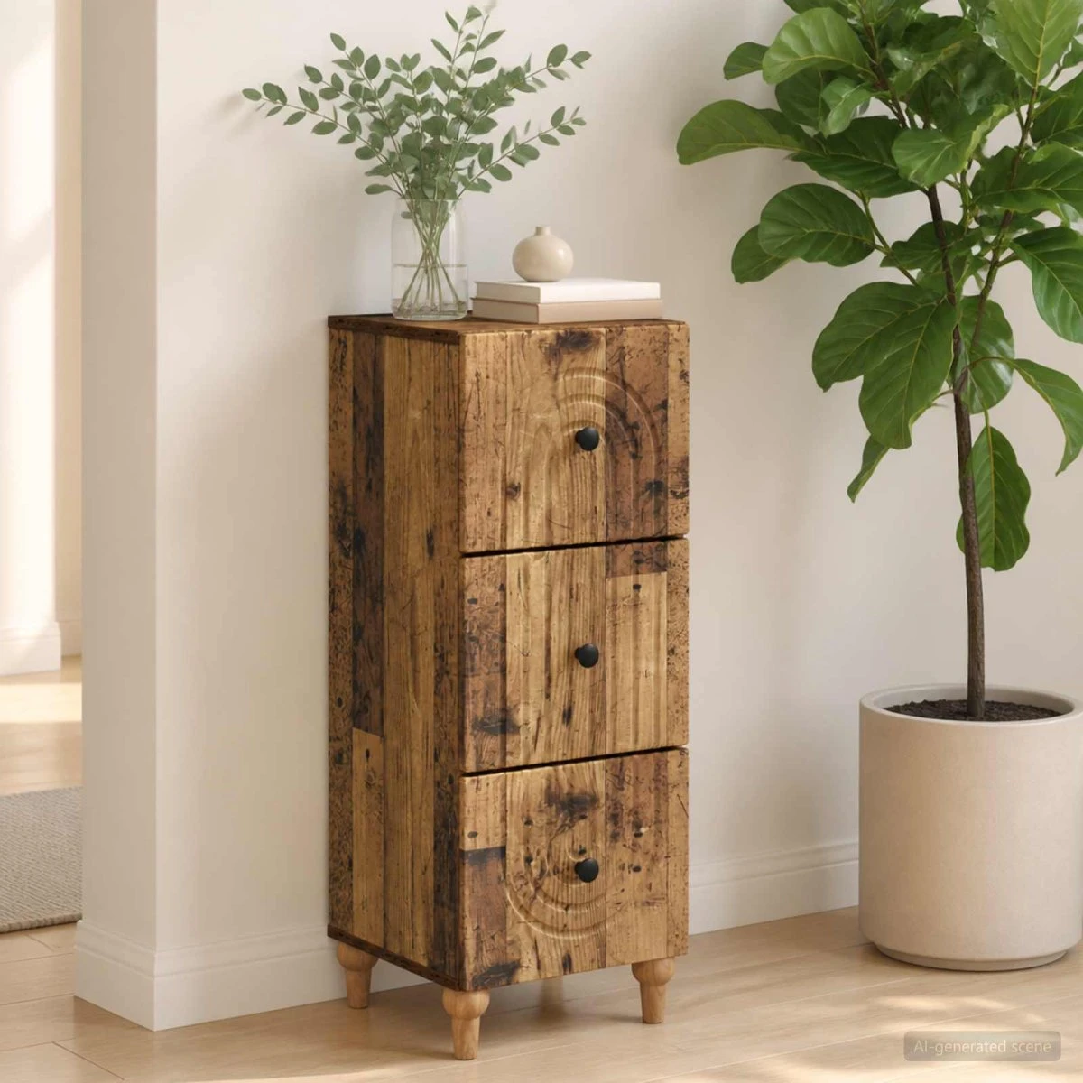 vidaXL Skuffeskab 33 x 34,5 x 90 cm - Gammelt træ