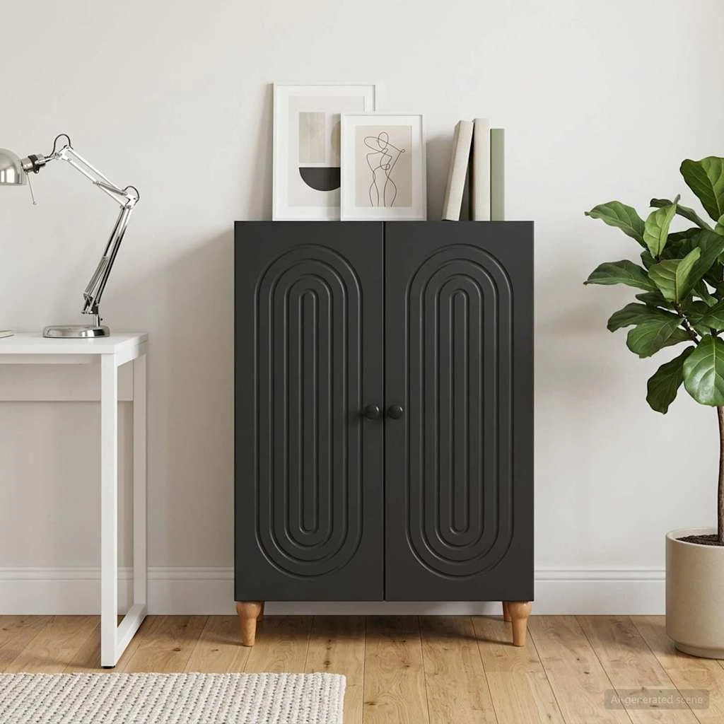 vidaXL Sideboard Sort 66 x 34,5 x 90 cm i konstrueret træ