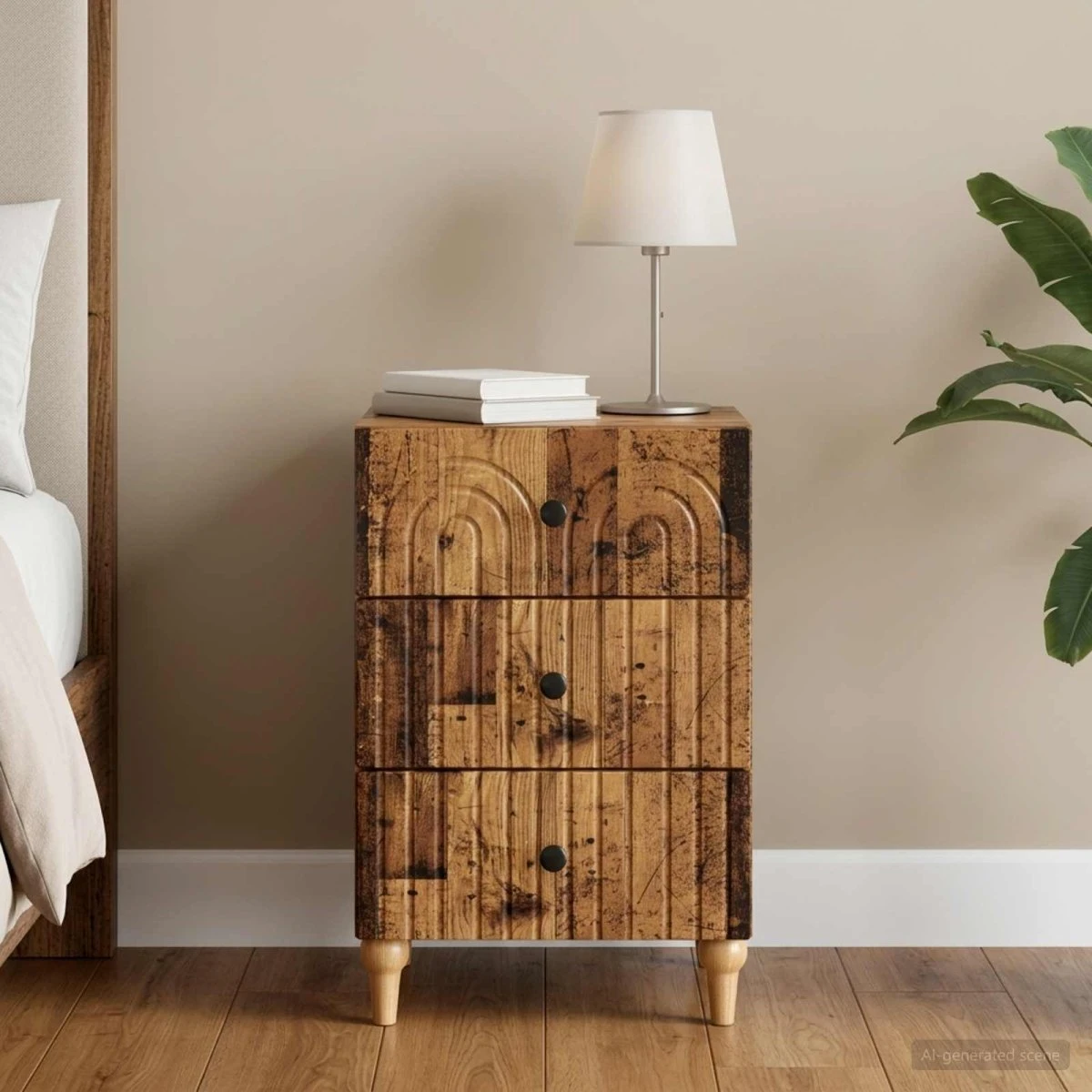 vidaXL Natskab Gammelt træ 43x41x66,5 cm med 3 skuffer
