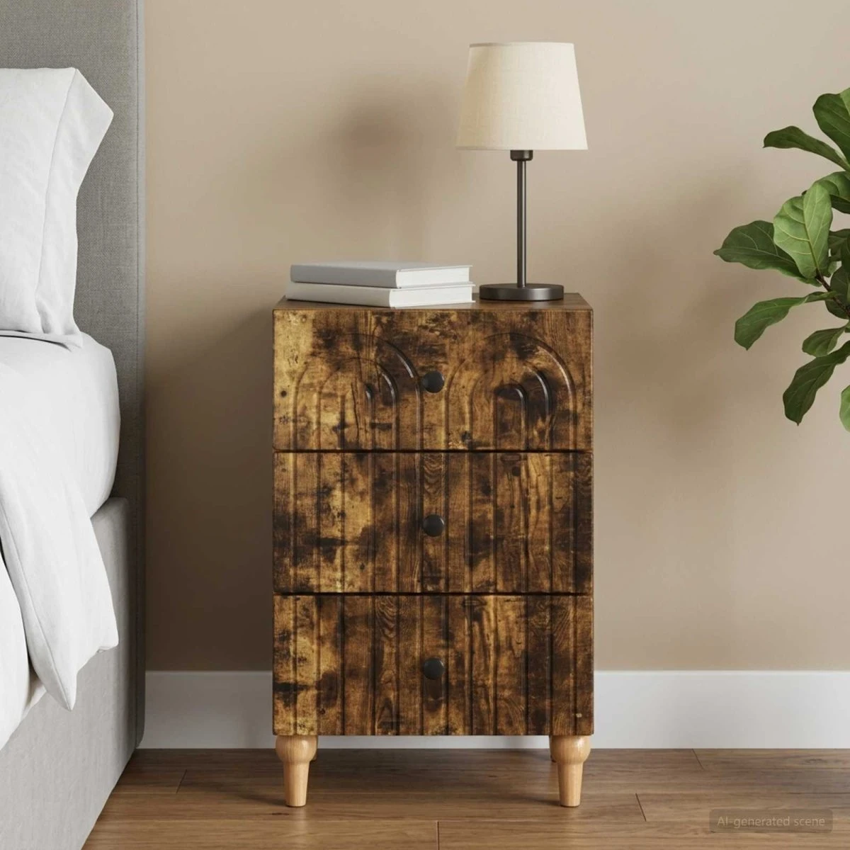 vidaXL Natskab Røget eg 43x41x66,5 cm med 3 skuffer