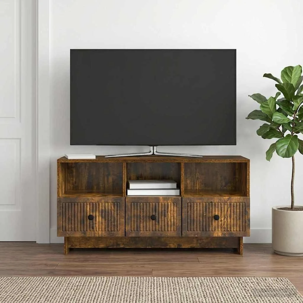 vidaXL TV-skab i røget eg med skuffer, 102 x 34,5 x 50 cm
