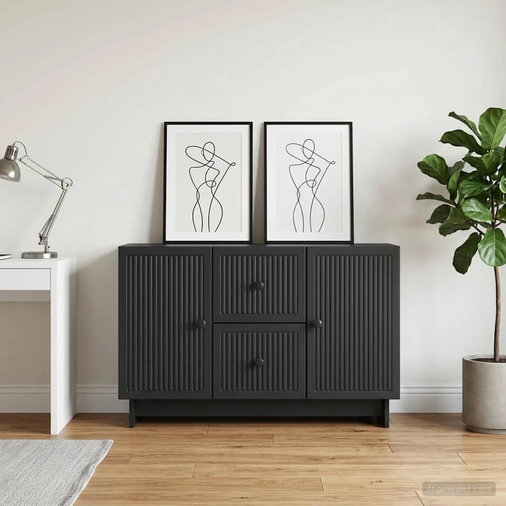 vidaXL Sideboard med skuffer og låger, sort, 89 x 34,5 x 60 cm