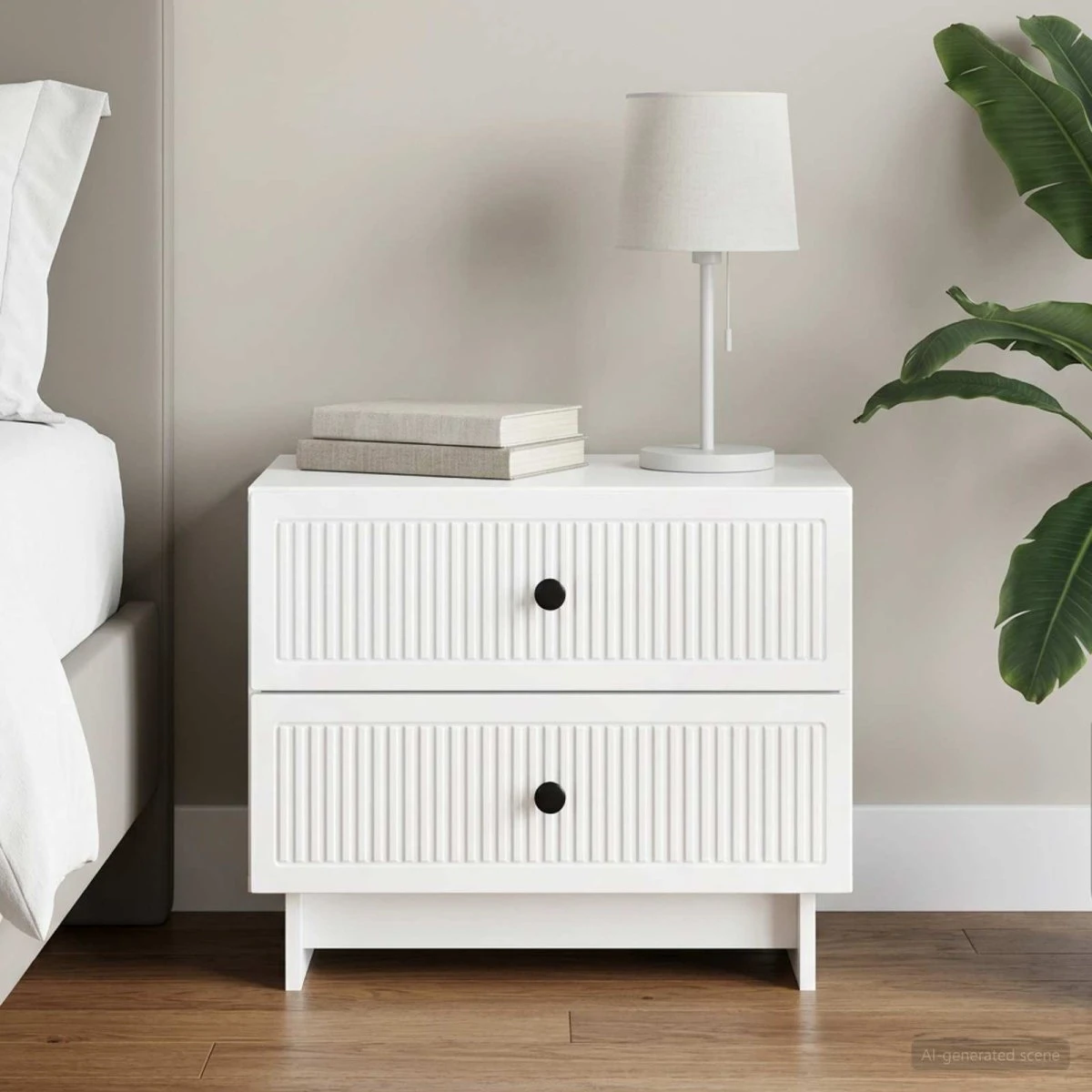 vidaXL Natskab Hvid Højglans 62 x 34,5 x 47,5 cm med 2 skuffer