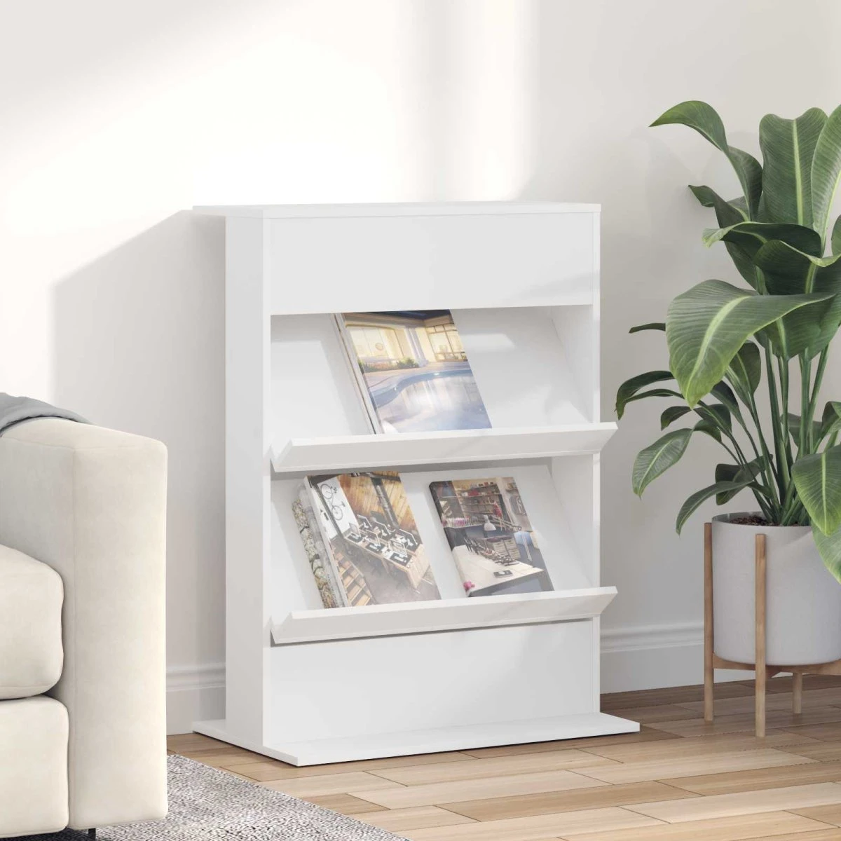 vidaXL Magasinrack Hvid 70 x 41 x 96 cm i konstrueret træ