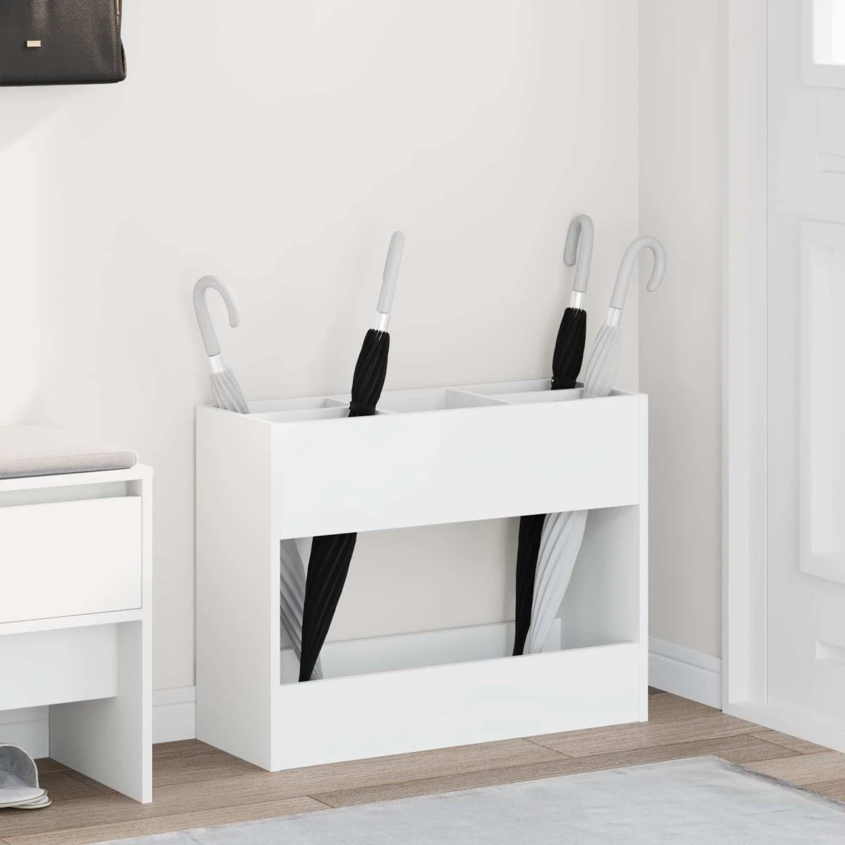 vidaXL Paraplystativ med opbevaring i hvidt træ, 65 x 24 x 50 cm