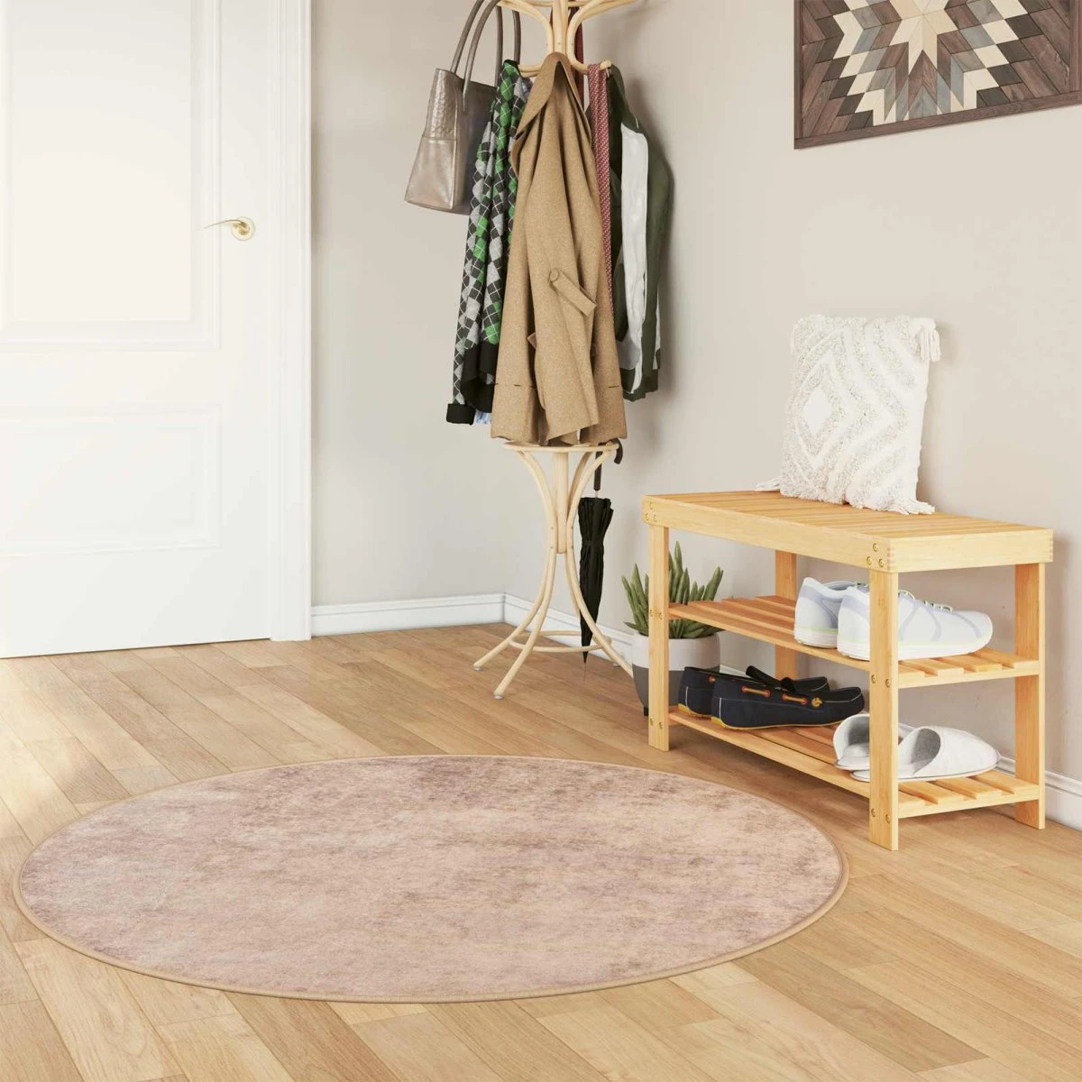 vidaXL MARSA Rundt Tæppe Sandfarvet 120 x 120 cm