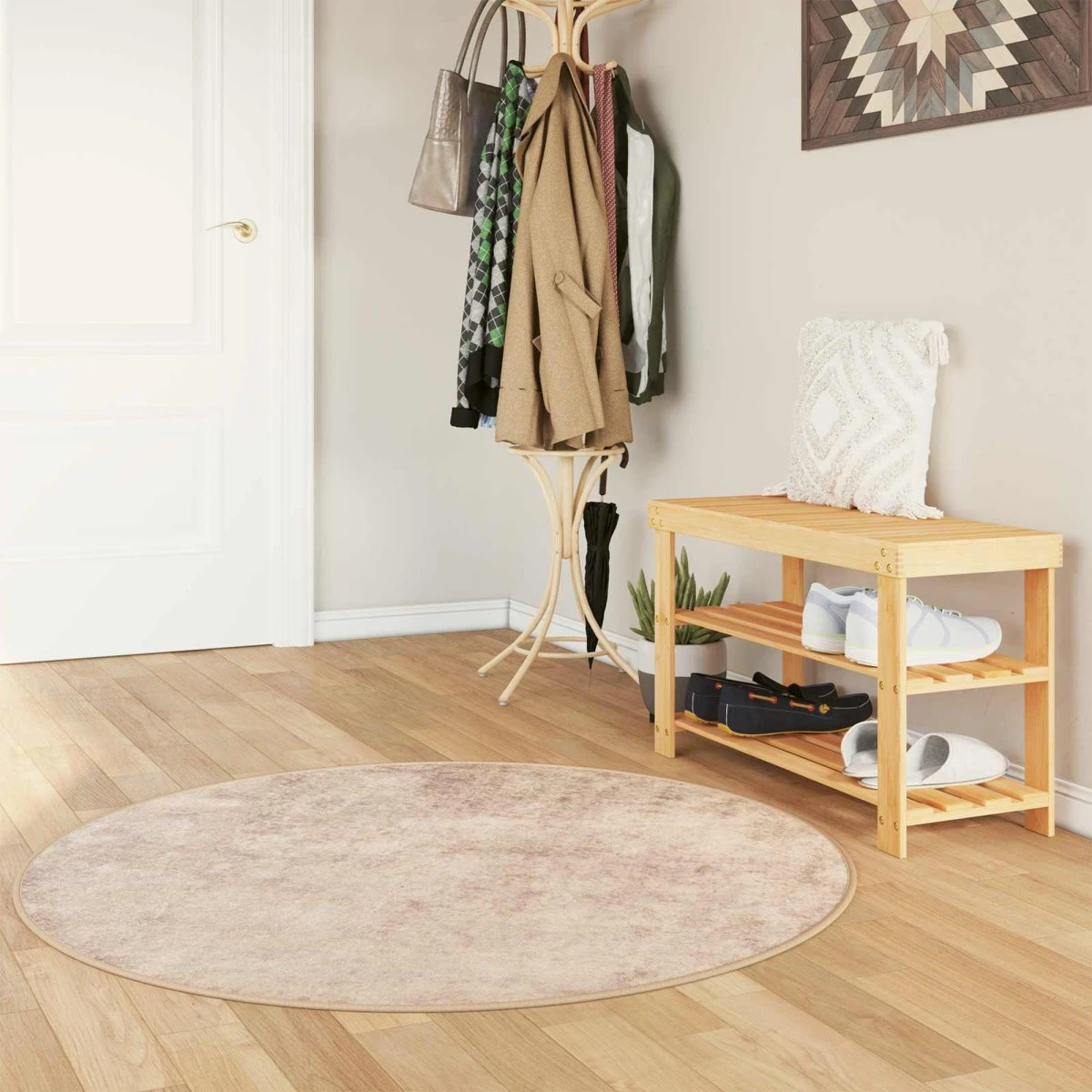 vidaXL MARSA Rundt Tæppe Beige 120 x 120 cm