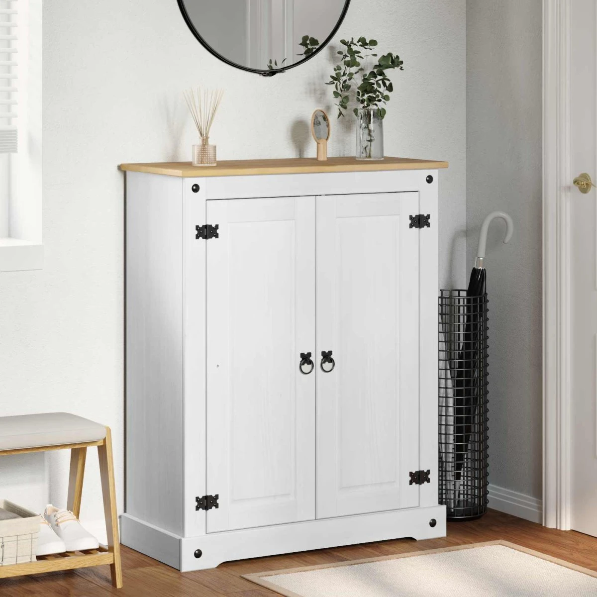 vidaXL Skoskab i massivt fyrretræ, hvid - 86 x 38,5 x 108 cm