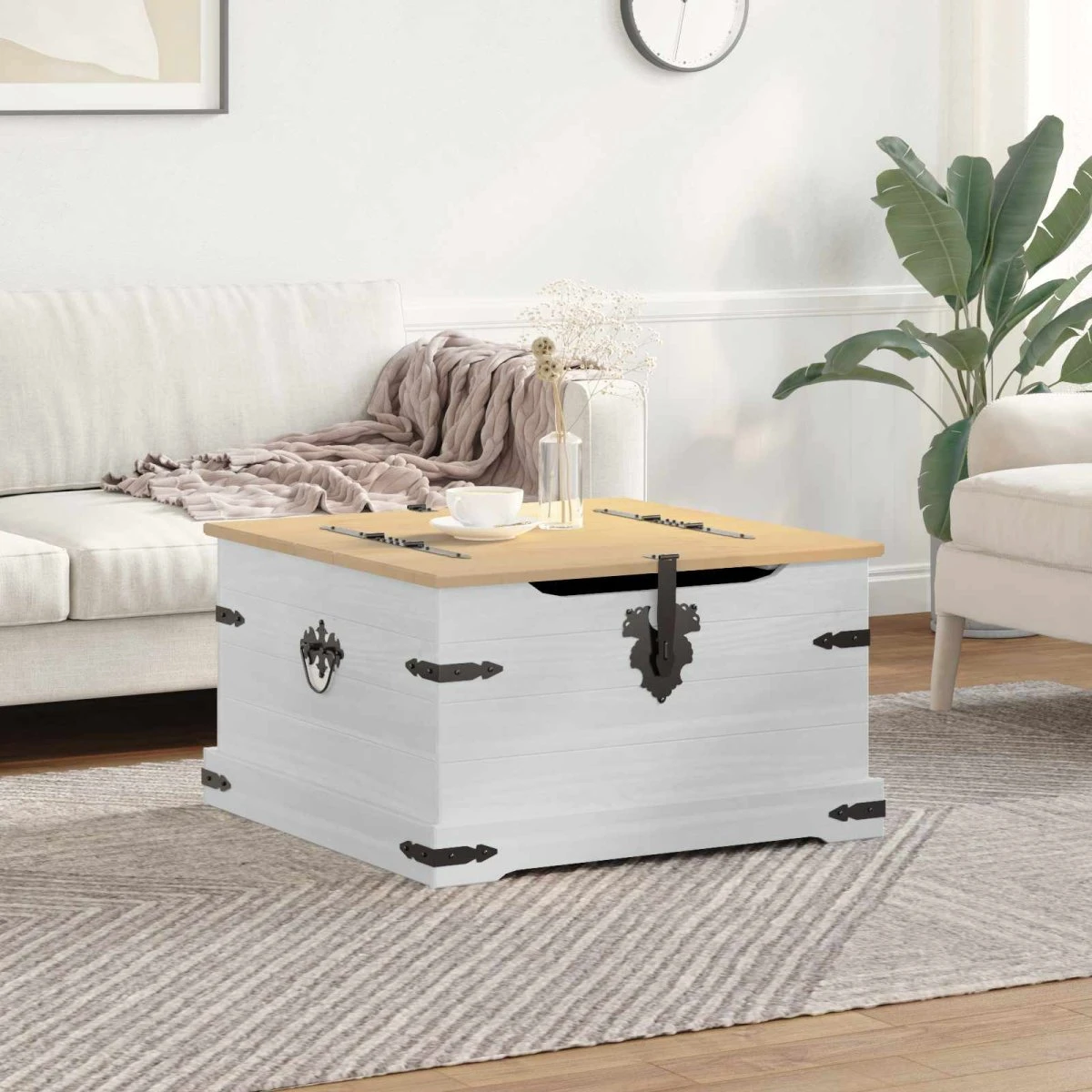 vidaXL Opbevaringskiste med hylde i massivt fyrretræ, hvid 78x78x45 cm