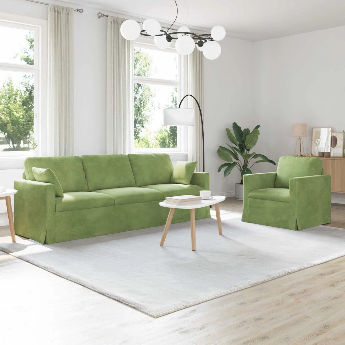vidaXL Sofa Sæt 2 stk. Lys grøn Fløjl