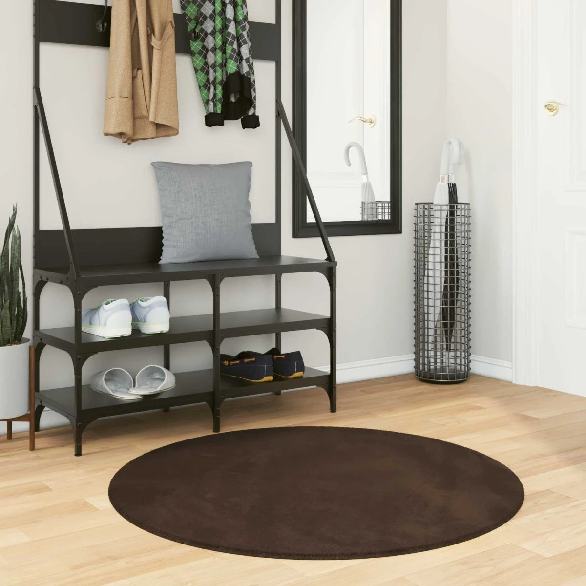 vidaXL Huarte Rundt Tæppe - Brun, Ø 100 cm