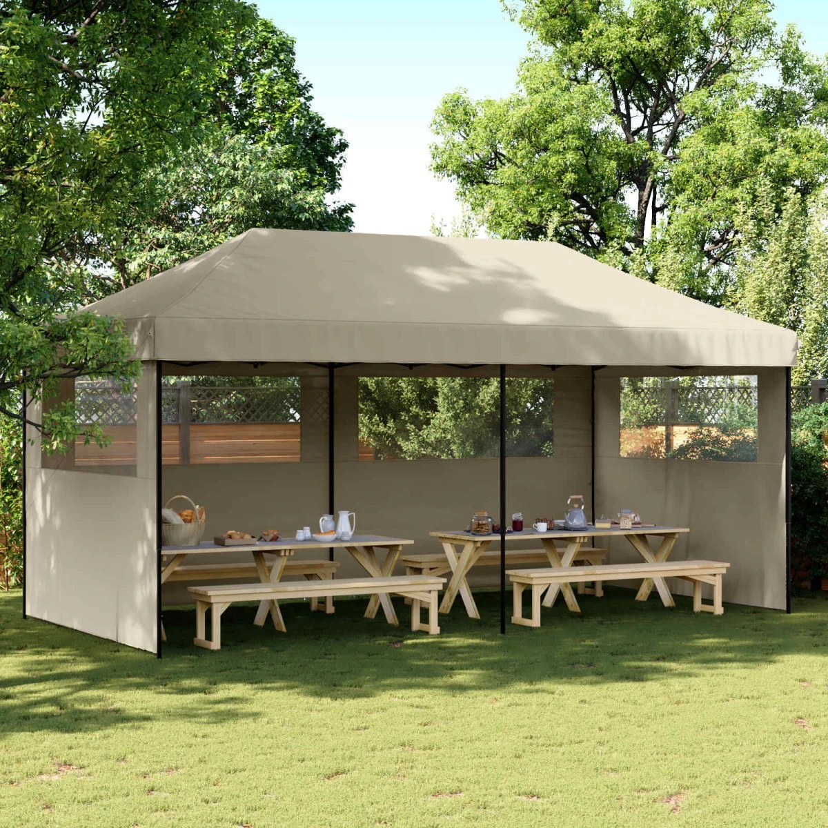 vidaXL Partytelt 292 x 580 x 315 cm - Gråbrun Oxfordstof