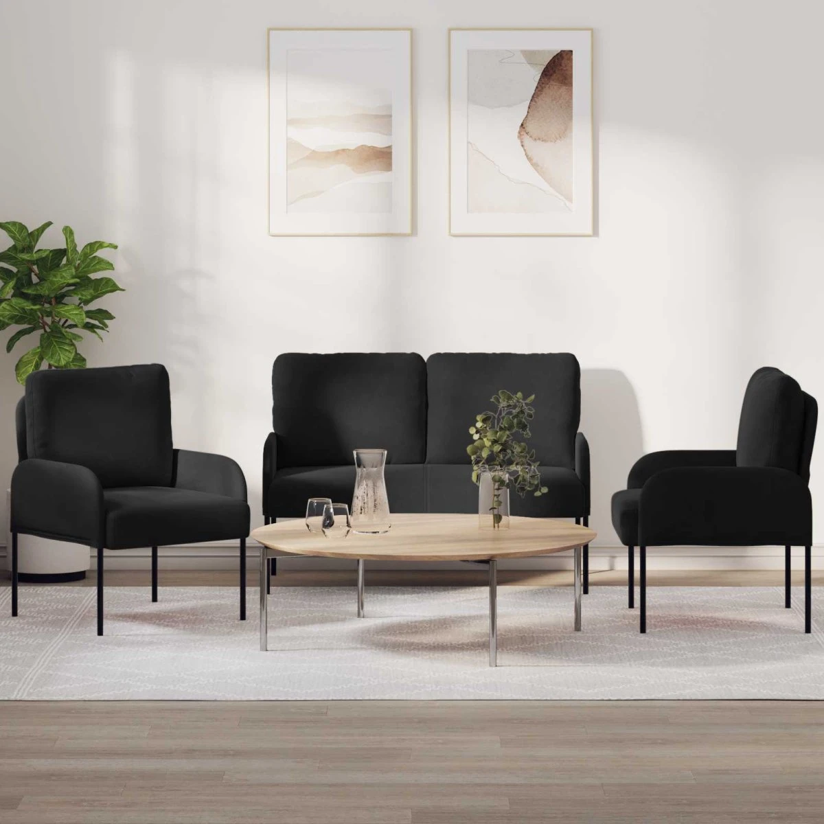 vidaXL Sofasæt 3 stk. Sort Krydsfinér